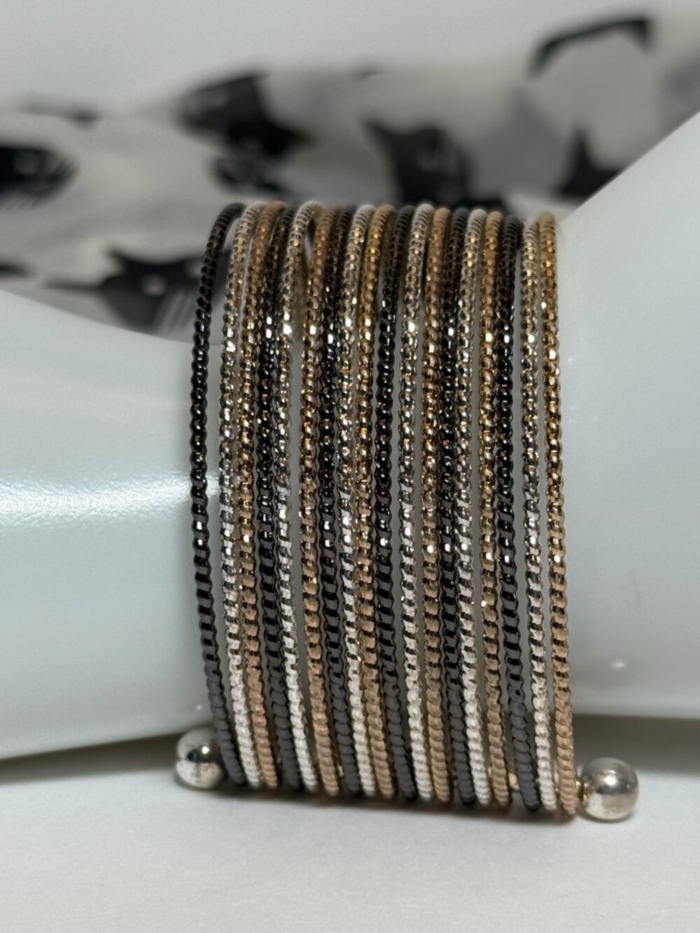 Multi Metal Multi Strand Open Cuff Sparkly Bracelet